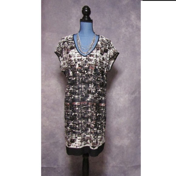 Metaphor Black Gray Abstract Print Shift Dress 12 - Picture 1 of 5